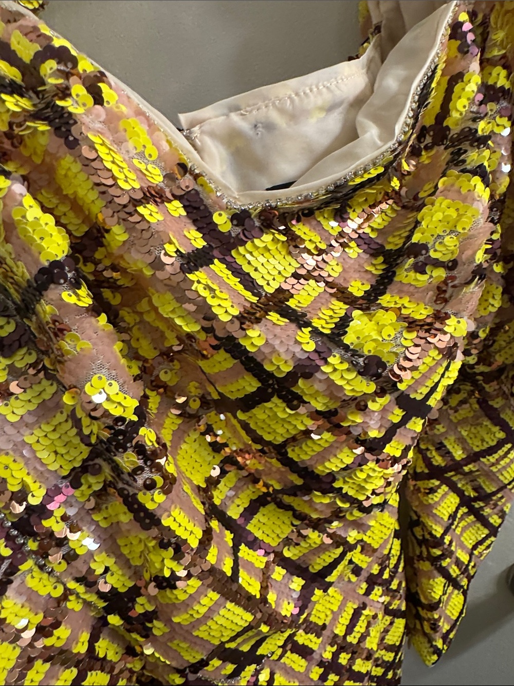 ASOS LUXE Yellow Plaid Sequin Puff-Sleeve Mini Dress - Picture 7 of 12